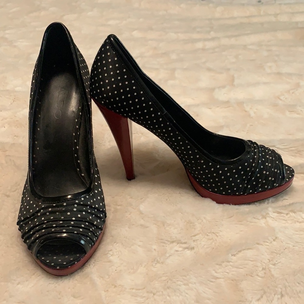 Aldo size 7.5 black and white polka dot black high heels